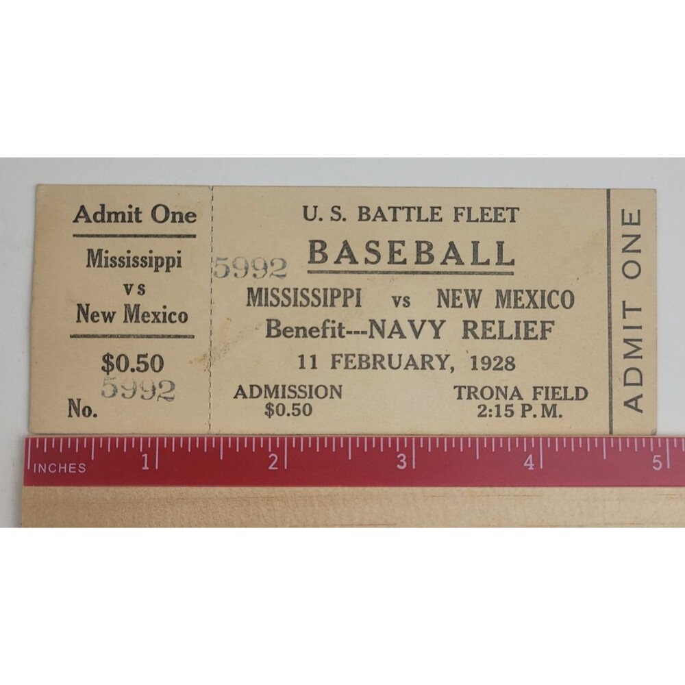 Feb 11th 1928 U.S Battle Fleet Baseball Mississippi vs New Mexico Ticket